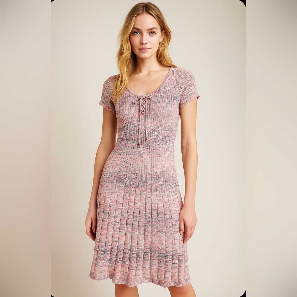 FRYE AND CO. Pink and Gray Lace-Up Knit Dress